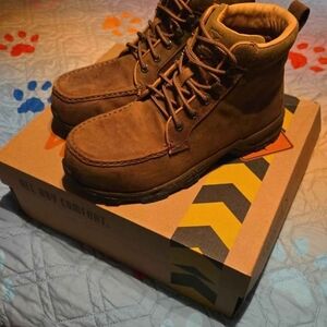 Women's Brown Leather Alloy Toed Work Boots Size 9